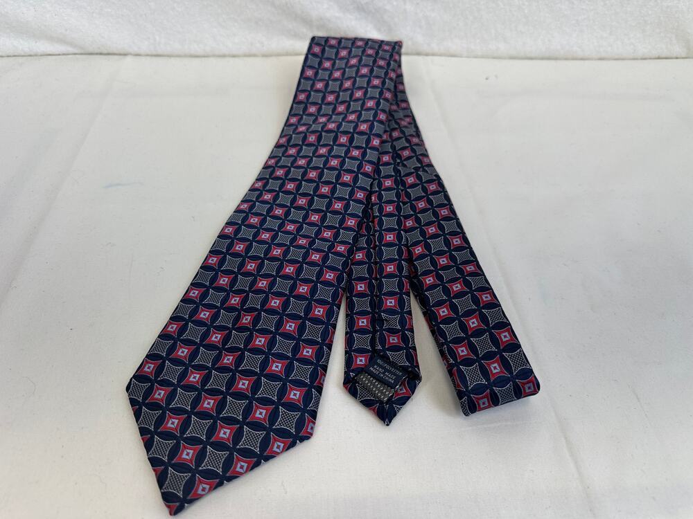 Giorgio Brutini Collezione Polyester Tie Blue Red and Silver Geometric Diamonds